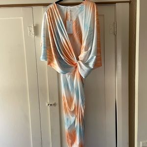 Plunge neckline summer dress with high slit